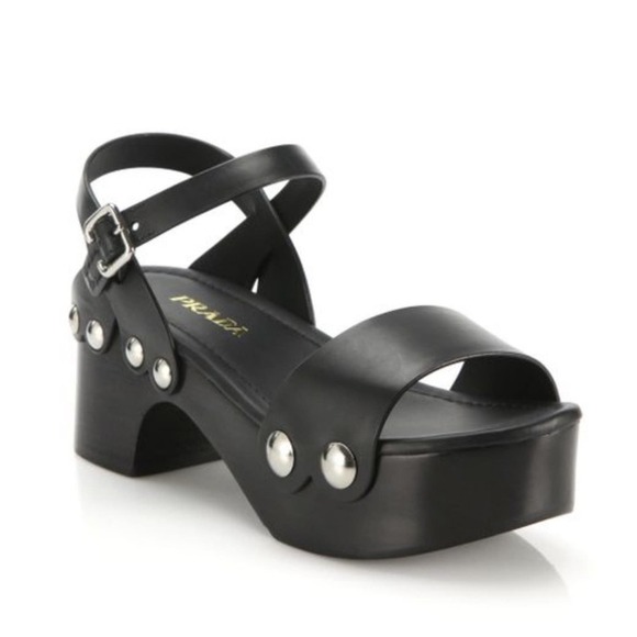 Prada Black Leather & Wooden Clog sandal - Picture 1 of 11